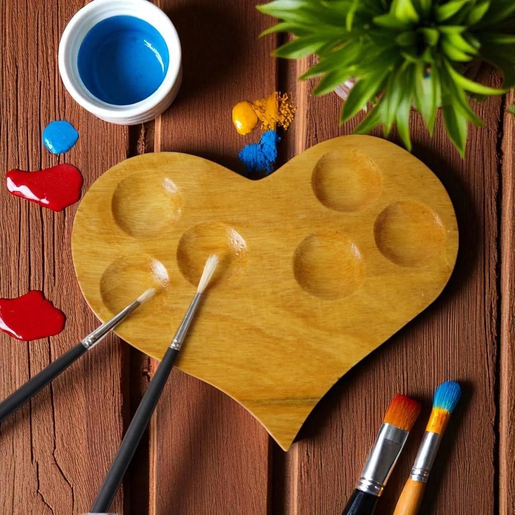Mini Wooden Palette for Painting-Heart Shape, Handmade Paint Palette for Acrylic, Oil, Watercolor, Gouache Painting, Ideal