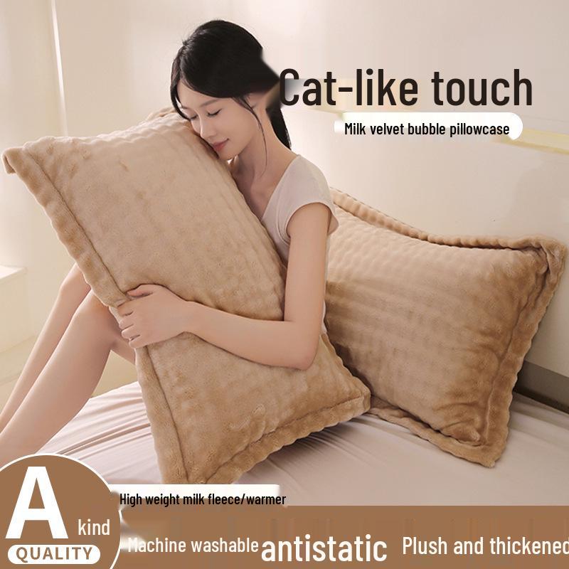 Set of 2 Thick Velvet Flannel Pillowcases - Winter Coral Fleece, Single or Double Size