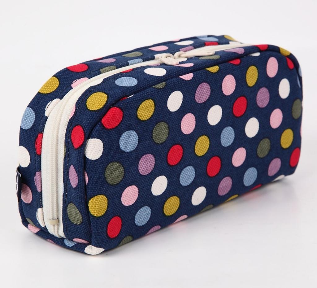 Maeda Senko Goshiki Series Horizontal Navy X W18 X D6cm Hanpu-do [KYOTO JAPAN] Five-Color Pouch, Five-Color Dots Blue, Size Approx. H8.5