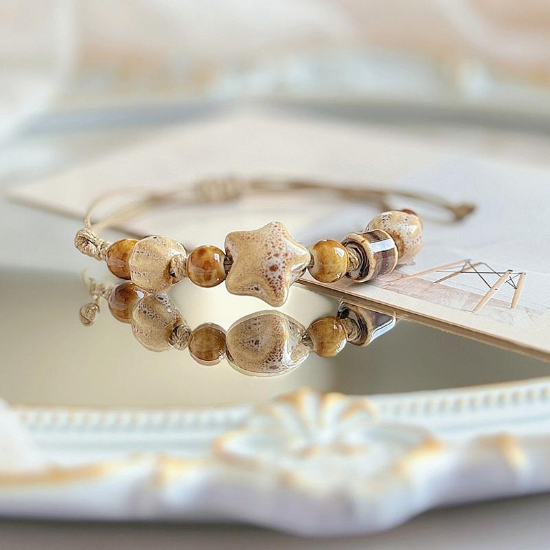 Handgemachtes Keramikarmband im Boho-Stil mit Sternmotiv für Frauen und Mädchen, einzigartiges verstellbares Armband im Ethno-Stil, Schmuck, Accessoires, Geschenke