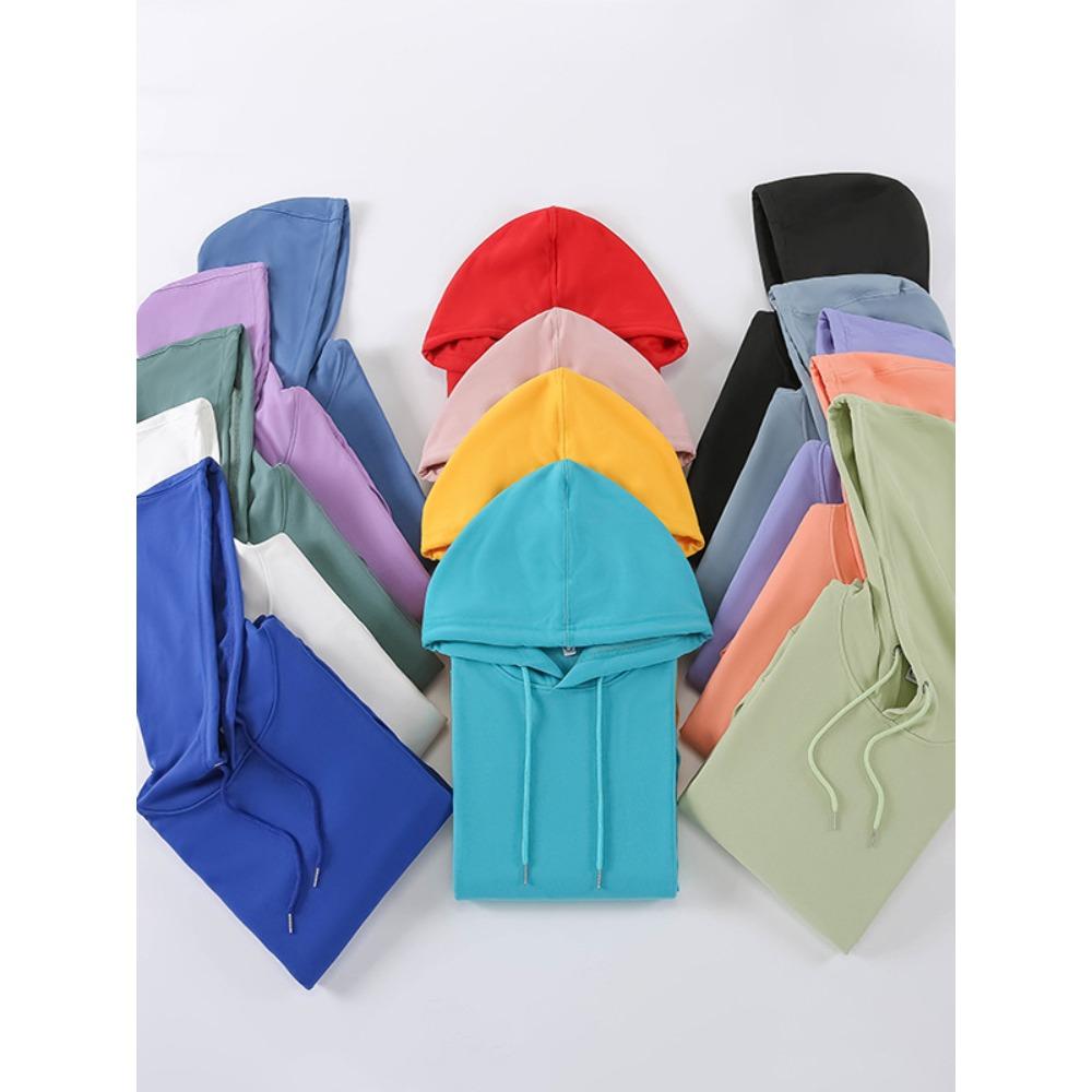 Solid Color Cotton Blends Sweatshirt Zipper Loop Knit Hooded Cardigan Jacket Loose Hoodie Team Uniform Work Advertising Hoodies Coat