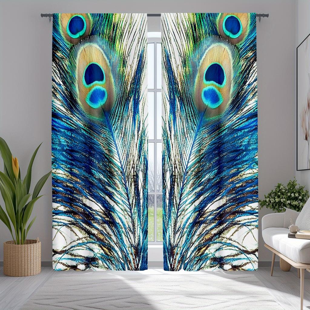 2pcs Vintage Peacock Feather Curtains   Modern Home for Living Room & Bedroom