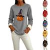 Women's Long Sleeve Lined Round Neck Top with Halloween Print, Casual Winter Wear