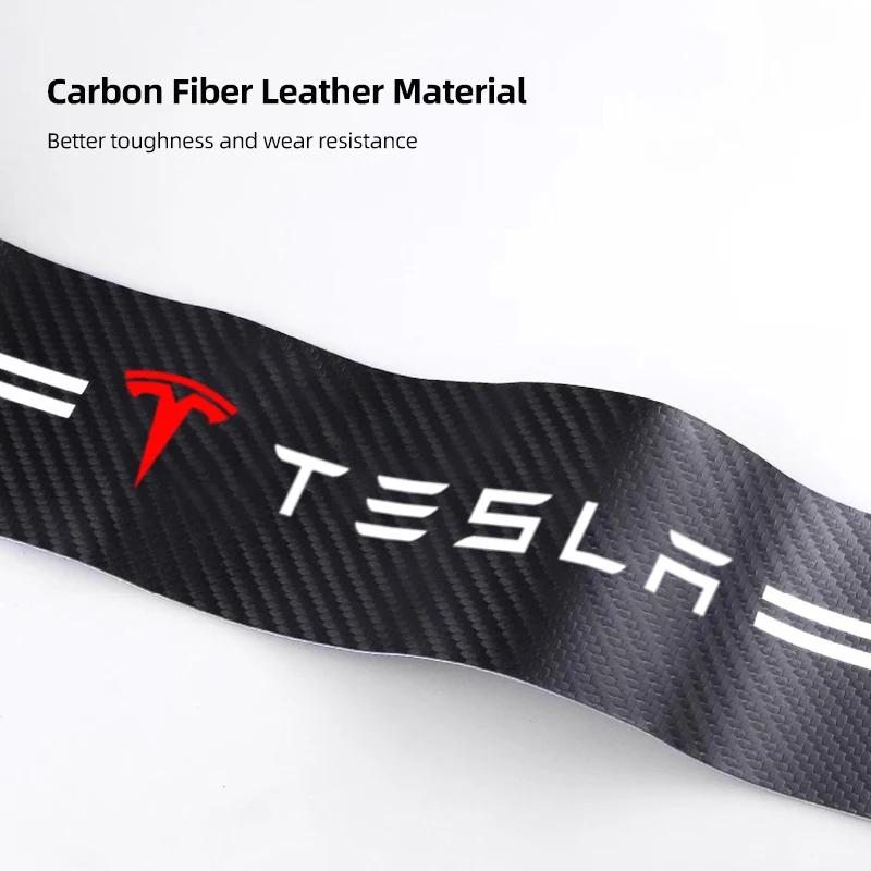 5Pcs Leather Car Door Stickers Carbon Fiber Threshold Anti Scratch For Tesla Model-3 Model-S Model-X Model-Y Cybertruck Roadster