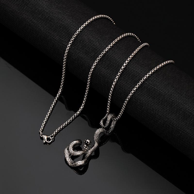 Wrapped Snake Necklace Male Retro Trendy Cool Personality Punk Titanium Steel Chain Japanese And Korean Hip Hop Sweater Chain Accessories
