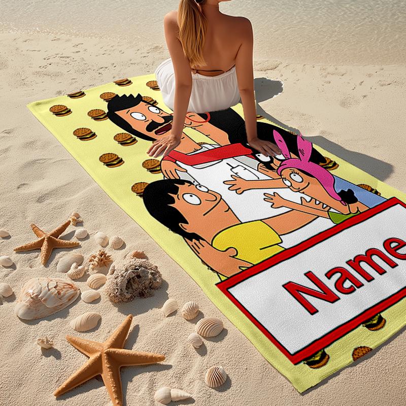 Custom Name Ultra-Soft Beach Towel with Bob's Burgers Theme,Ideal for Pool - Camping, Diving - Perfect Travel Essential, Vibrant Beach Towel.