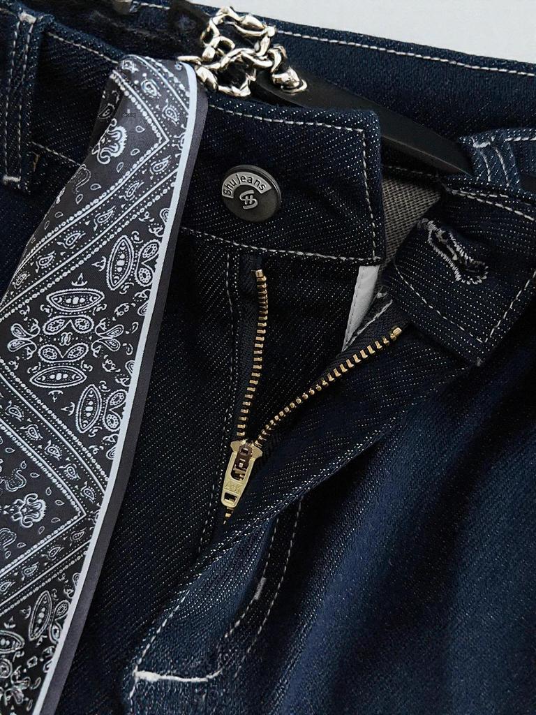 Damskie jeansy z wysokim stanem, dżinsowe, niebieskie, z szerokimi nogawkami - Moda Wiosna/Jesień 2025, Wyszczuplające spodnie codzienne z prostymi nogawkami.