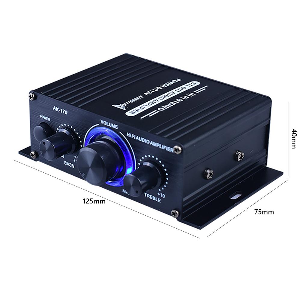 Ak170 HiFi Stereo Digitaler Leistungsverstärker (20W+20W) Ferngesteuerter Mini-Verstärker Aluminiumgehäuse Blaue LED für Heim-/Autogebrauch