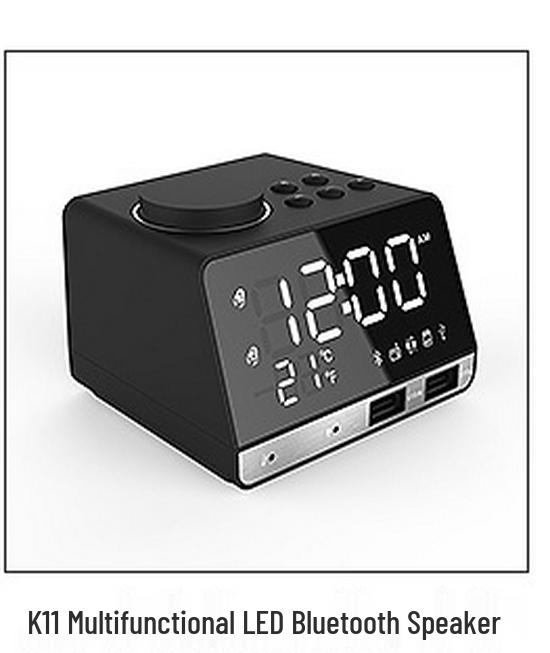 K11 Wireless Alarm Clock: Bluetooth Speaker, LED Mirror, USB Phone Charging, Smart Radio