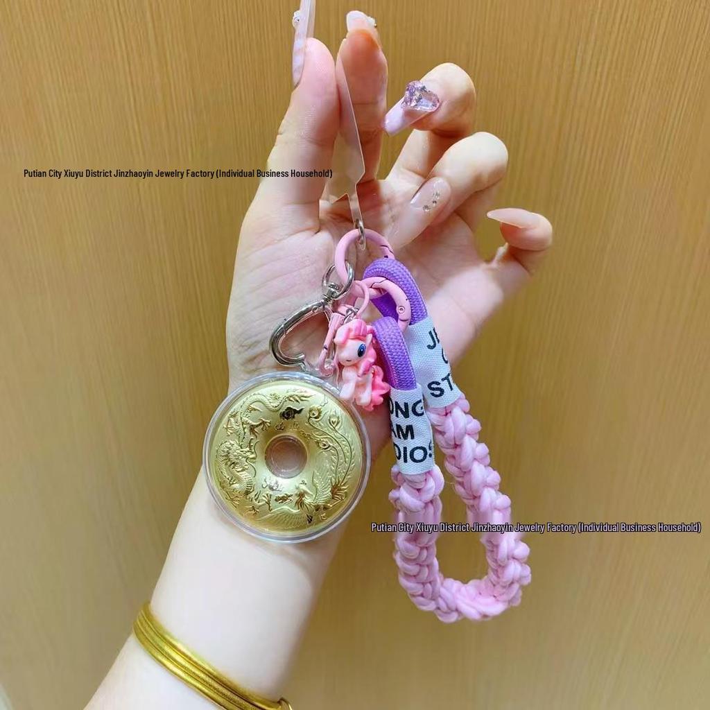 Pure Gold Dragon & Phoenix Pendant Phone Chain - Perfect Mid-Autumn Festival Gift for Elders