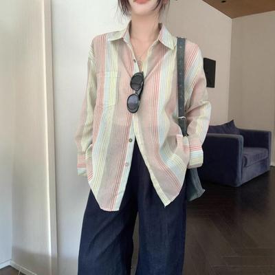 High-end Design Color Button Striped Shirt for Women In Spring and Autumn New Chic Sun Protection Casual Long-sleeved Top Jacket