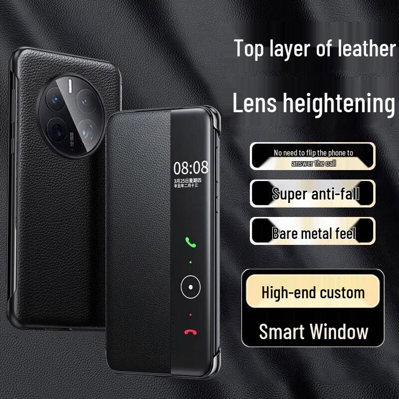 EDDGA Top Grain Leather Smart View Flip Phone Case for Huawei