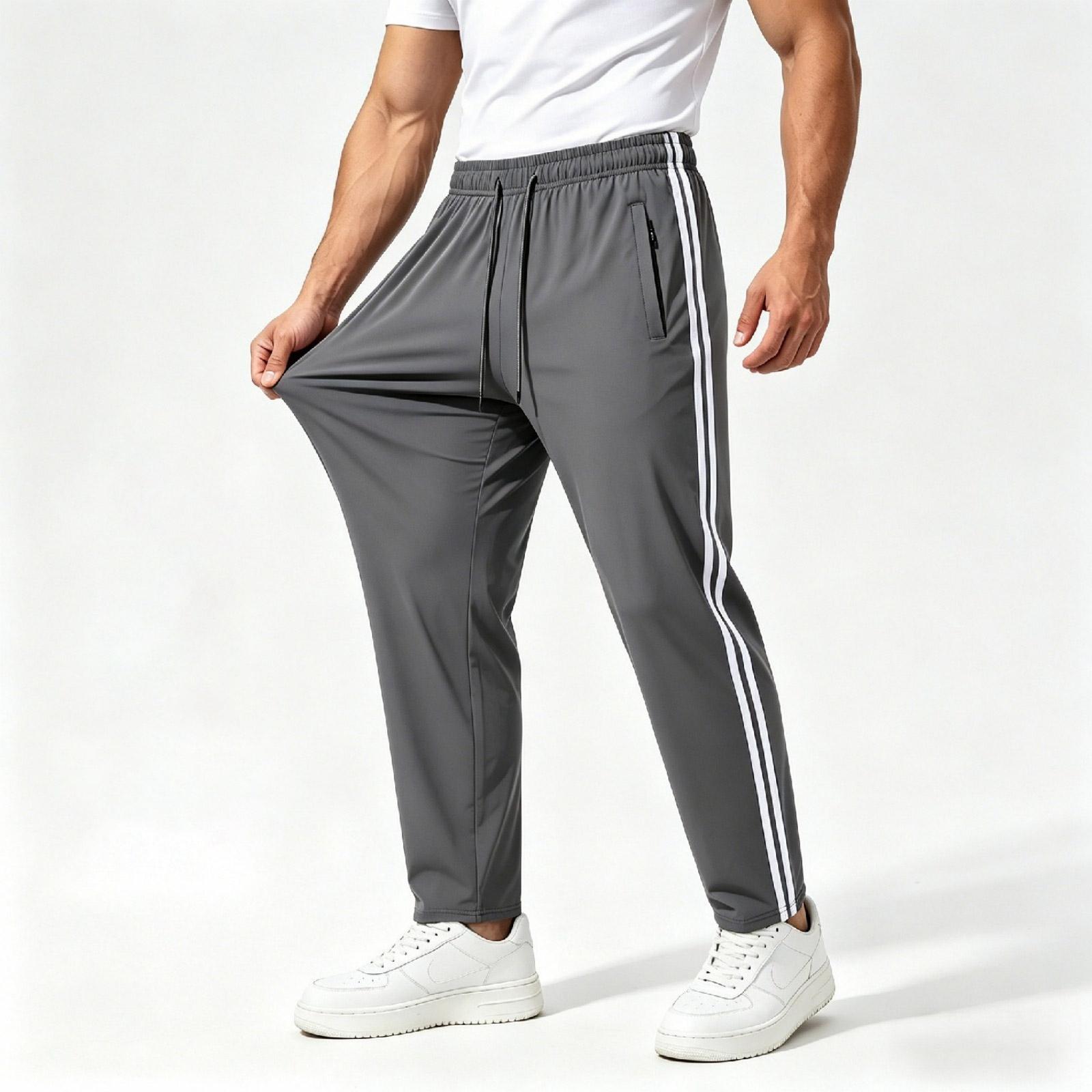 

Men Athletic Track Pants with Elastic Waistband and Zipper Pockets Lightweight Straight Leg Sportswear for Training Running Jogging Workout XL