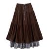 Coffee Corduroy Layered Long Skirt for Plus Size Women - Japanese Style Plaid