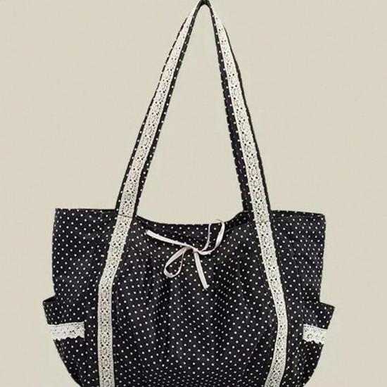 Women's Retro Polka Dot Canvas Tote Bag - Large Capacity, Versatile Single Shoulder for Commuting
