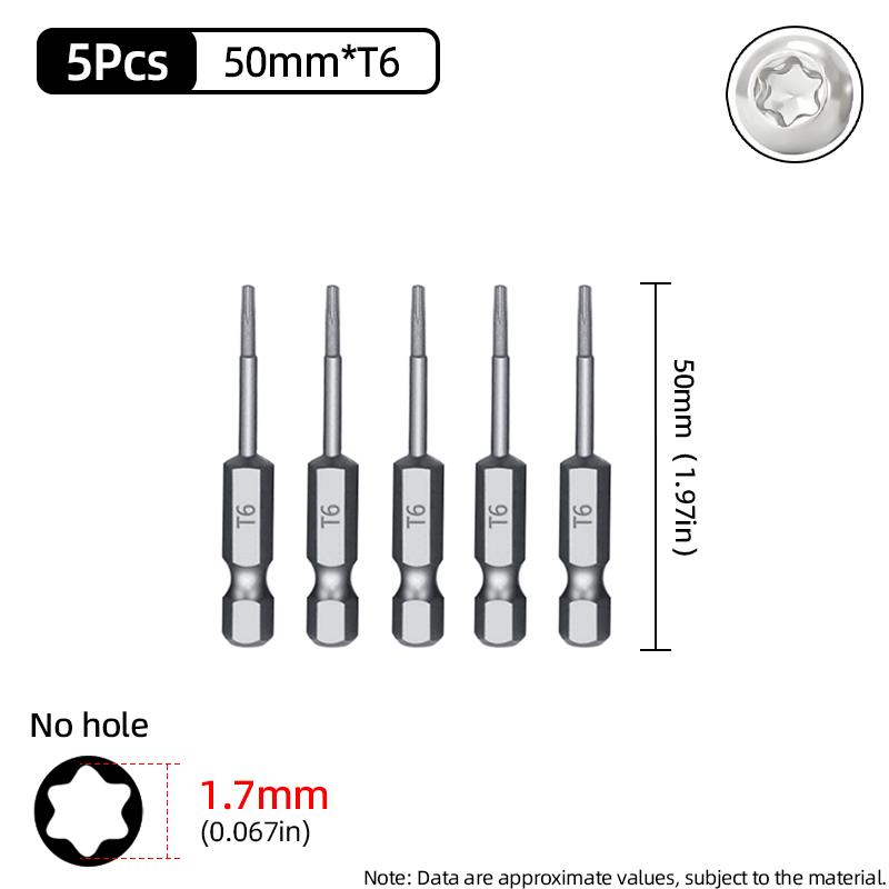 Torx Screwdriver Bit 50mm Magnetic S2 Steel 1/4'' Hex Shank Hollow Hole Security Bits T5-T40 Electric Drill Driver Hand Tools