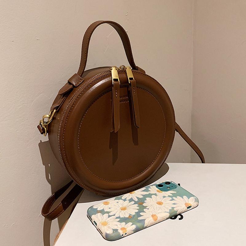 Mode Damen Einfarbig Runde Kleine Schulter Sling Tasche PU Leder All-match Design Umhängetasche