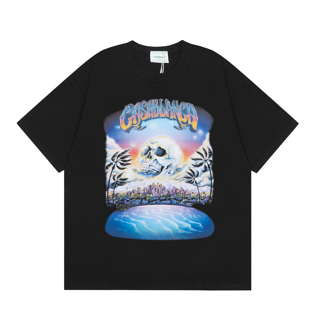 Grenzüberschreitend auf Lager exklusiv Casablanca Doppelgaze reine Baumwolle Unisex T-Shirt Hip-Hop lässig Kurzarm locker Rundhals