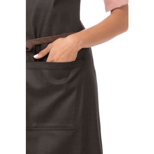 Chef Works Boulder Waxed Denim Look Bib Apron (Unisex) in Black/Brown