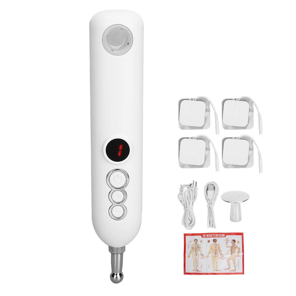 Electric Acupuncture Massage Pen 9 Strength Rechargeable Acupoint Meridians Massager Pen with 2 Heads