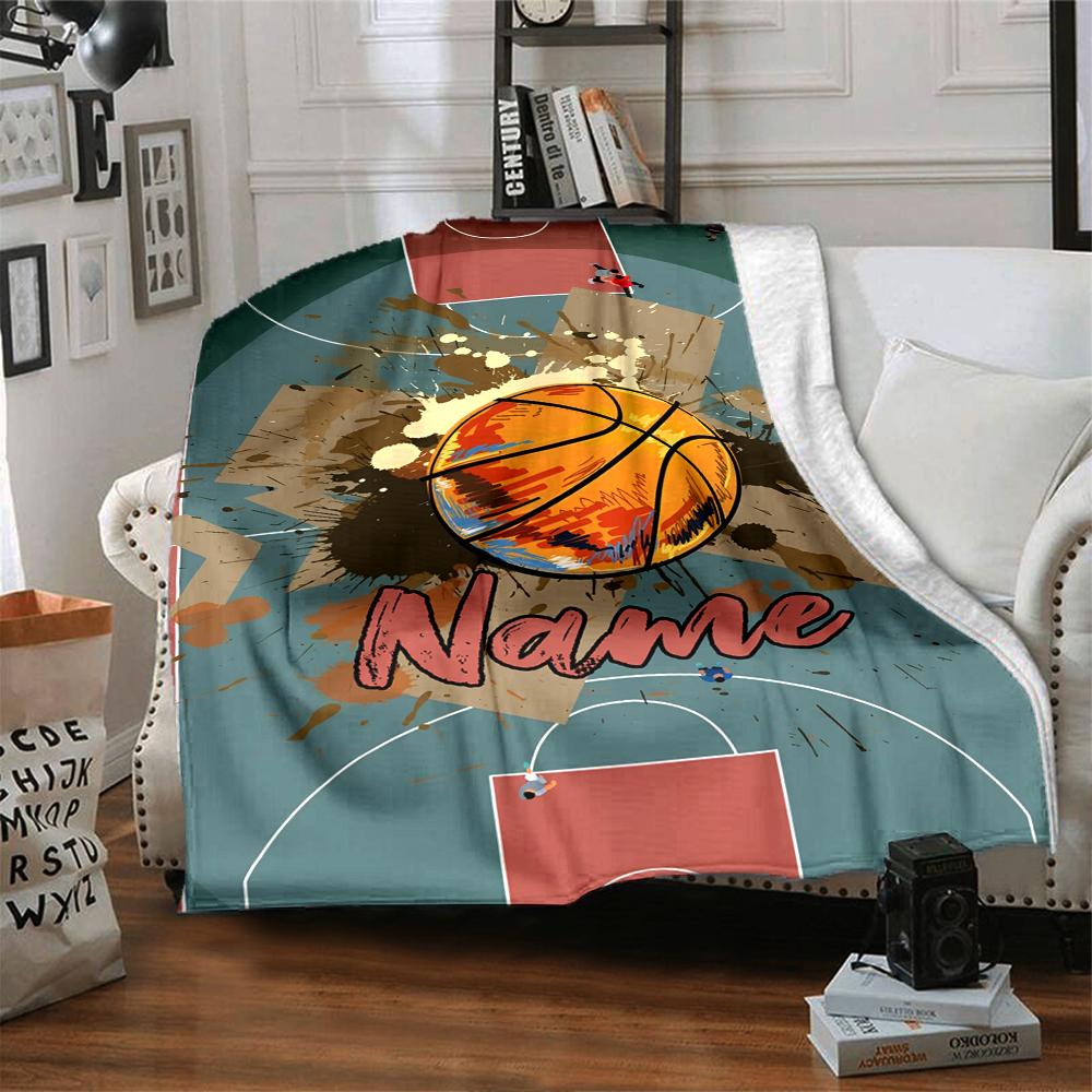 Custom Name basketball Theme Printed Blanket - Perfect for Couch, Bed, Travel & Outdoor Use | Machine Washable, Cozy & Durable.