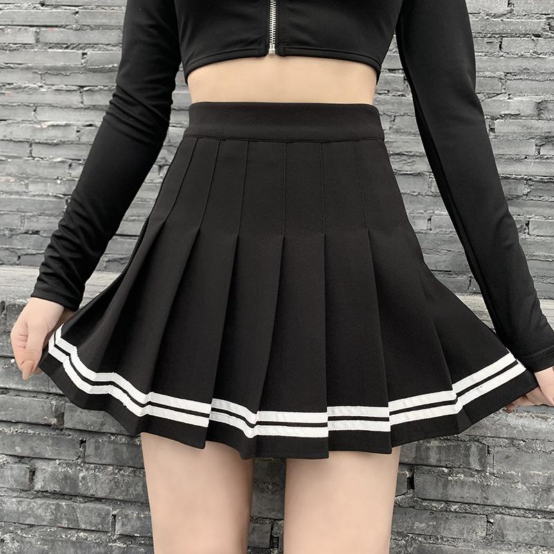 Vintage Kore Tarzı Patchwork Etek Harajuku JK Siyah Pileli Etekler Gotik Streetweet Yüksek Bel Mini Etek Kadın Punk Etek