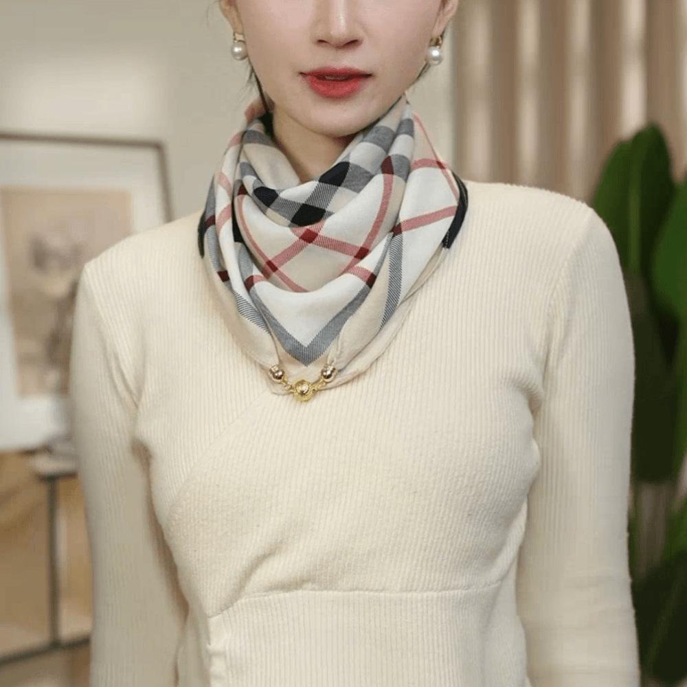 

Высококачественный шелковый квадратный шарф с магнитной пряжкой — универсальный корейский стиль для весны и осени