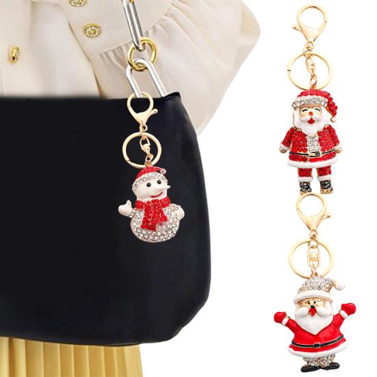 Keychain Pendant Sparkling Rhinestones Santa Claus Design Metal Keyring Decorative Key Holder Friends Bag