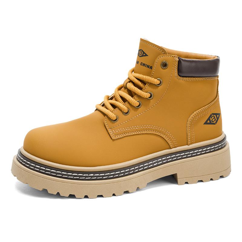 Martin boots large size autumn new velvet thickened outdoor shoes British style retro big yellow boots
