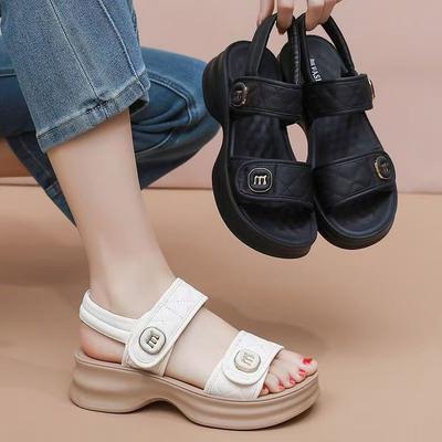 Muffin Platform Sandals Women's 2025 New Summer Wear Velcro Simple Temperament Women's Shoes with Skirts Beach Shoes