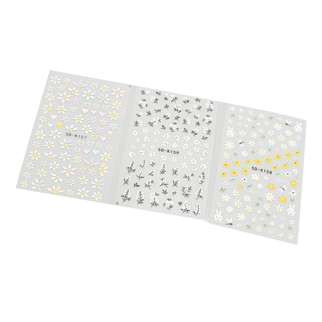 3 Stück Nail Art Sticker Selbstklebend Frühlingsblume Langlebiger Dekorativer Nagelsticker für DIY