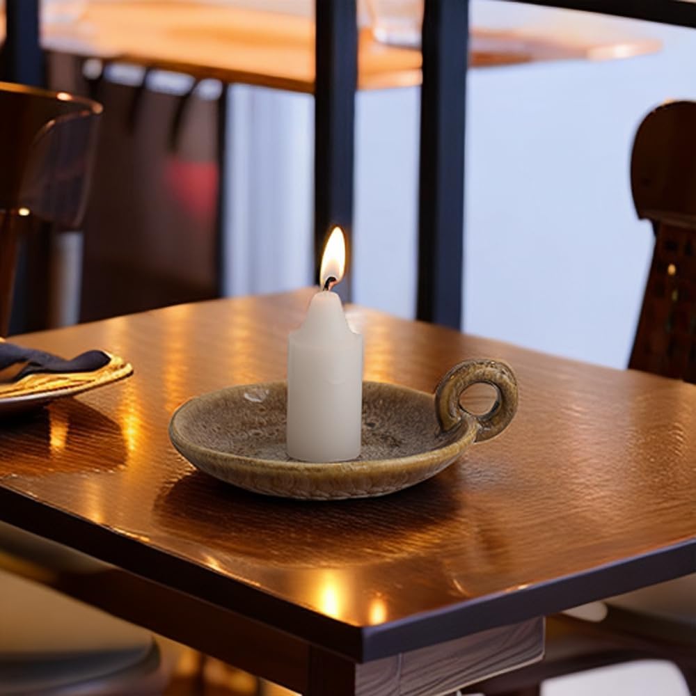 1pack Vintage Ceramic Candle Holders with Handle, Round Farmhouse Ceramic Plate Tray,Sage Holder for Burning,Incense Holder for Meditation Room Home