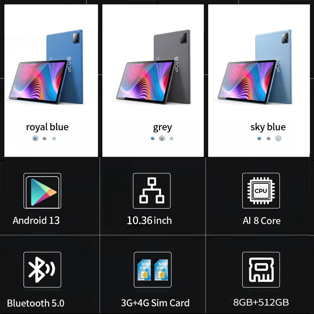 BDF P60 10.36" Android 13 Tablet 2000x1200 Octa Core 8GB RAM 512GB ROM 4G Network AI Speed-up Tablets PC Google Dual Wifi 8000mAh