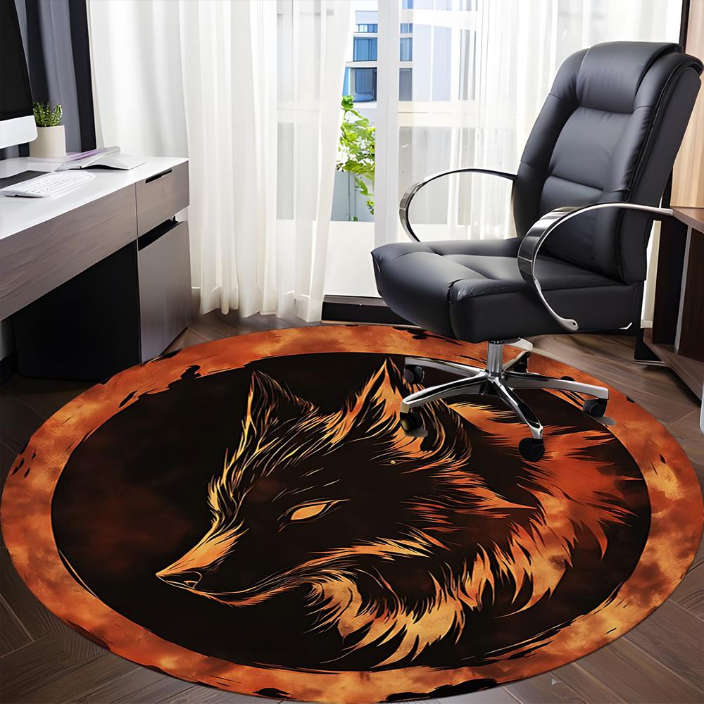 1pc Wolf Moon Office Round Area Rug, Under Office Chairs Bedroom Living Room Home Decor, Room Deco