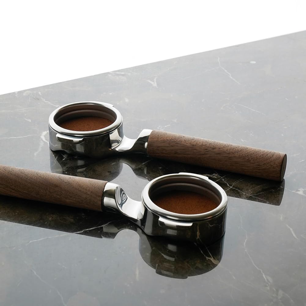 Watchget 58mm Bottomless Naked Portafilter - Flat Base Compatible with E61 and La Marzocco Espresso Machine Models, Stainless Steel with Walnut
