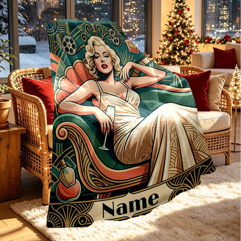 Gepersonaliseerd Dekentje met Naam, Marilyn Monroe Print, Woondecoratie, Slaapkamer, Bank, Kamperen, Sofa, Cadeaus voor Verjaardag Kerst