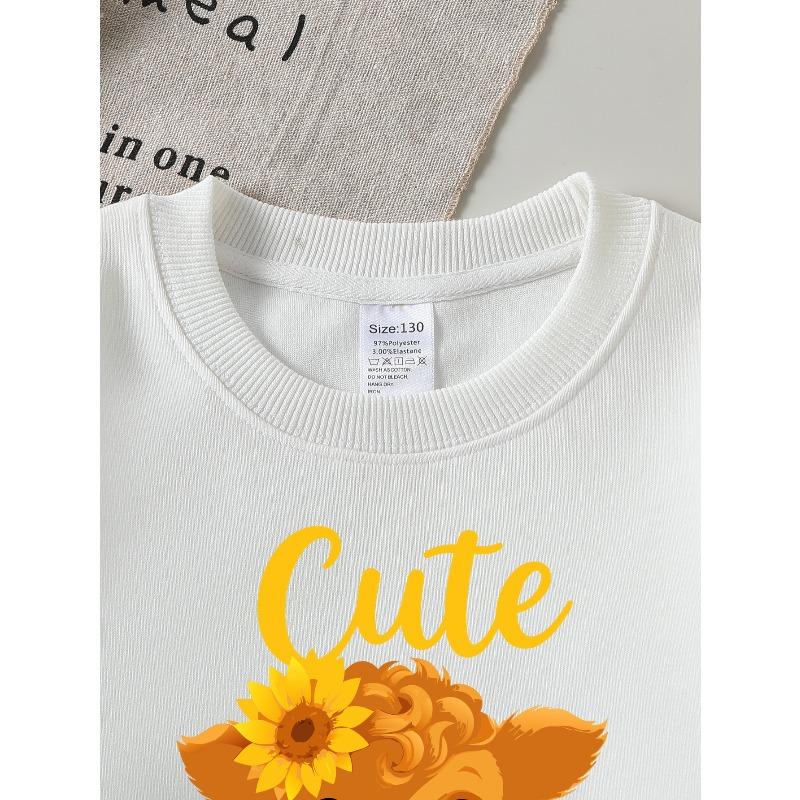 Kids Crewneck Long Sleeve Sweatshirt,Cute Cartoon Calf with Sunflowers Graphic Print