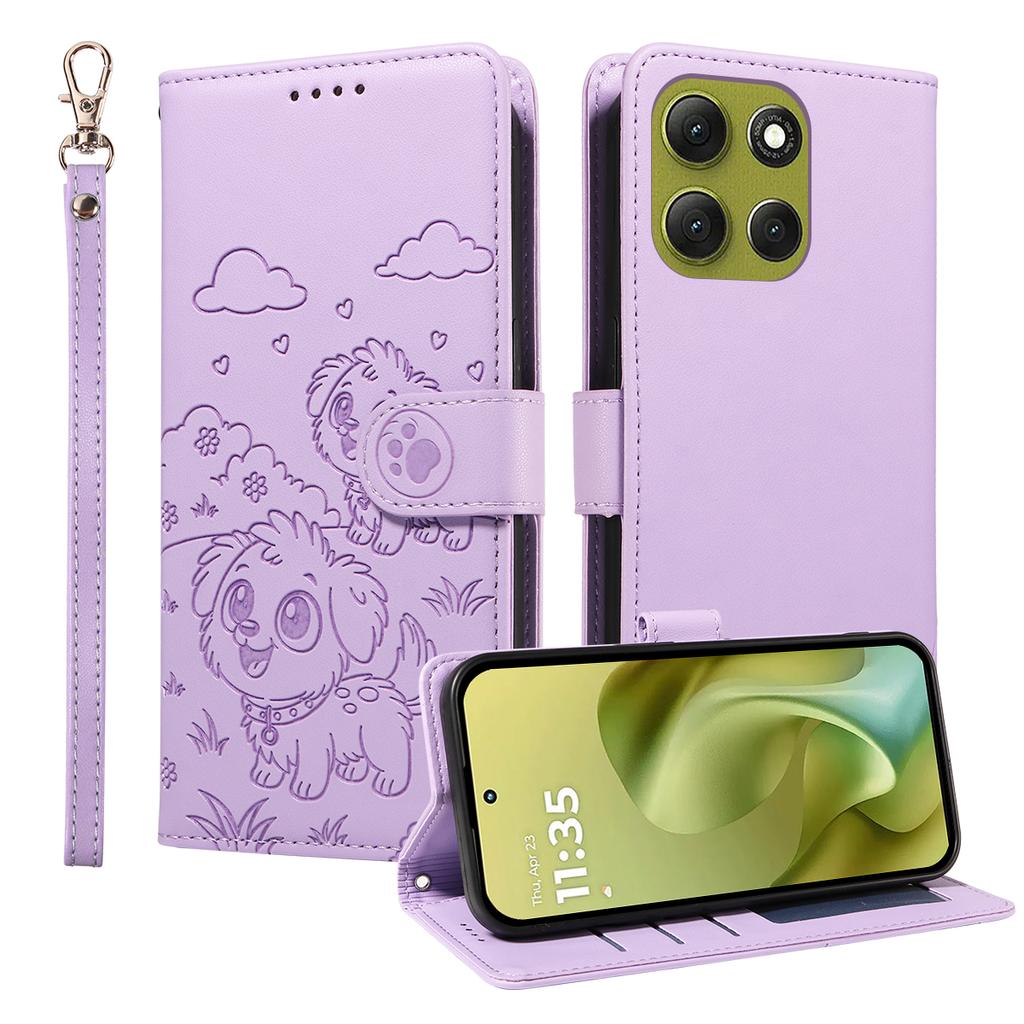 For Motorola Moto G86 Power 5G/Motorola Moto G86 5G Case RFID Blocking Imprinted Dog Pattern PU Leather Phone Cover with Wrist Strap