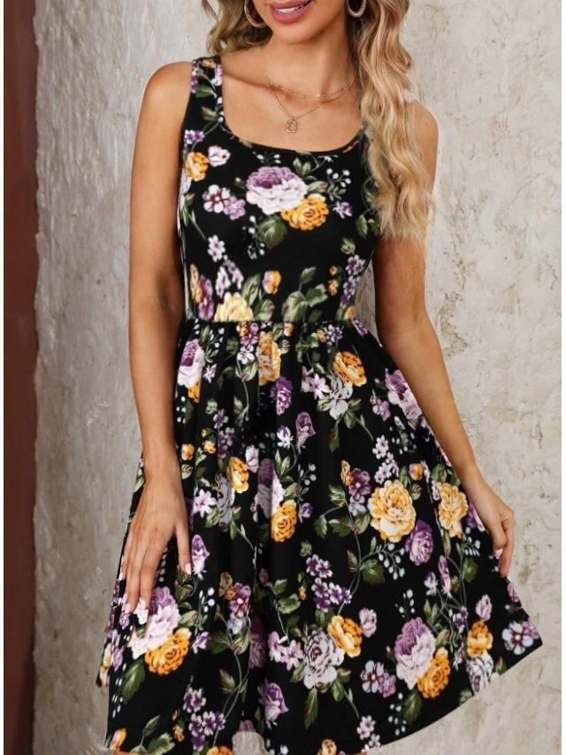 2024 Dámské šaty bez rukávů s potiskem a kulatým výstřihem