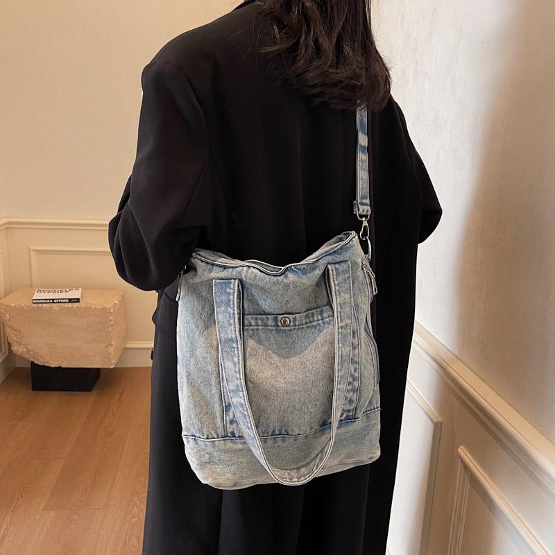 Denim Tote Bag Women Shoulder Bag Vintage Handbag