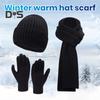 3 Pcs/Set Unisex Winter Beanie Scarf Gloves Set Thick Knitted Warm Cap Touchscreen Gloves Elastic Ear Protection Windproof Winter Outdoor Cycling