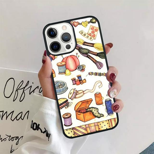 Sewing Scissors Buttons Phone Case Cover For iPhone 17 Air 15 16 14 13 12 Pro Max 11 Pro Max Plus Coque Shell