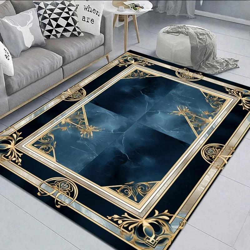 Black Gold Marble Carpet for Living Room Decorations Sofa Table Large Area Rugs Hallway Balcony Long Floor Mat Anti-slip Doormat