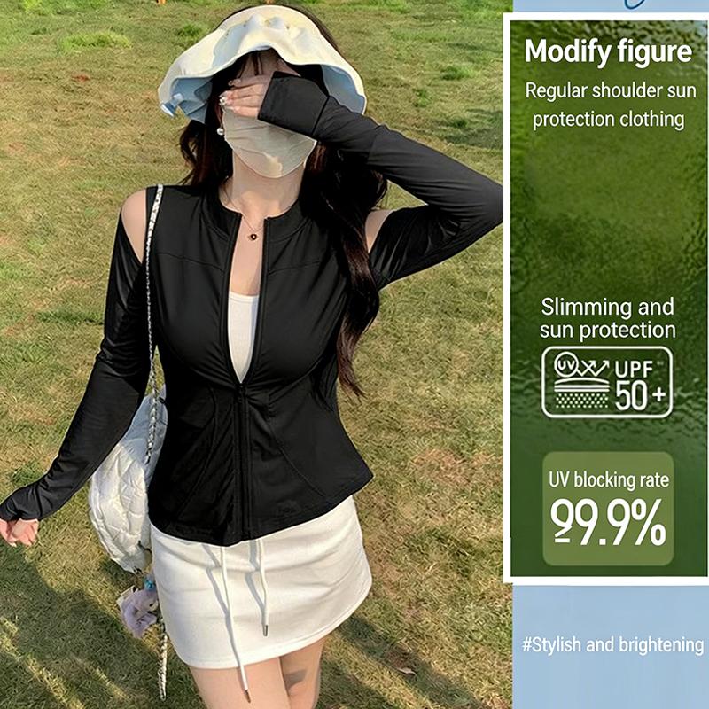 Women'S Summer Sportswear Quick-Drying Long-Sleeved Stand-Up Collar Running Tight-Fitting Sun Protection Top