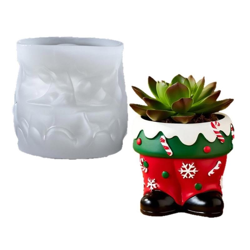 Textured Christmas Boot Planter Mould Flexible Silicone Crafting Tool for Resin Cement Candle Making
