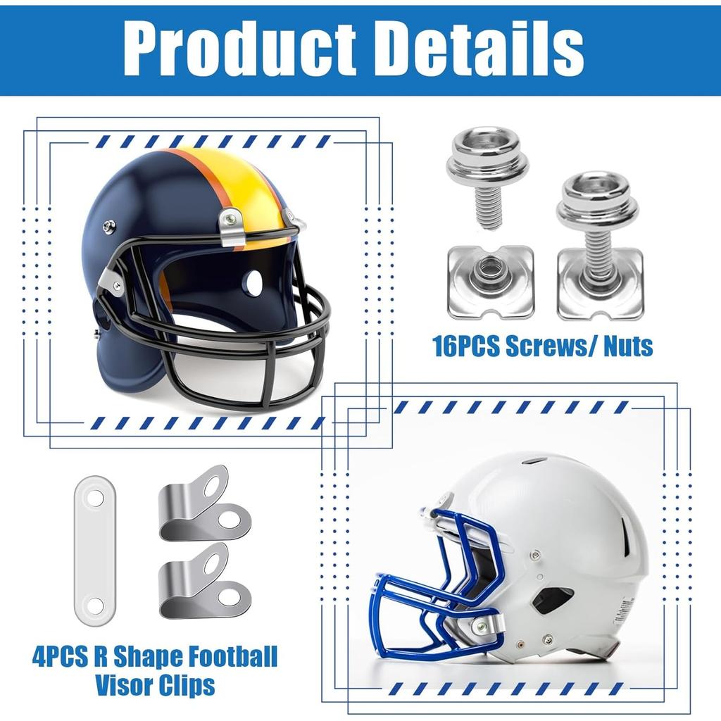 31PCS Hockey Helmet Repair Kit, Football Helmet Hardware Kit Include 2 J Clips/ 4 Rubber Gaskets/ 4 R Shape Football Visor Clips/ 16 Screw Nuts