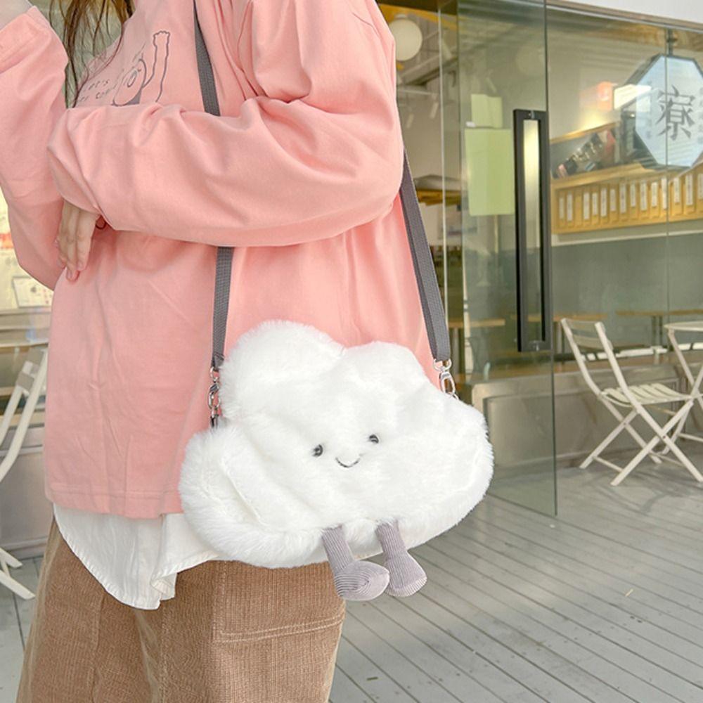 Plush White Cloud Plush Lolita Bag Soft White Cloud Shoulder Bag  Cell Phone Pouch