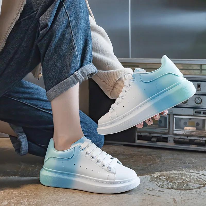 High Quality Leather Women Platform Sneakers Spring Autumn Fashion Sports Breathable White Casual Shoes Women's Vulcanized Shoes