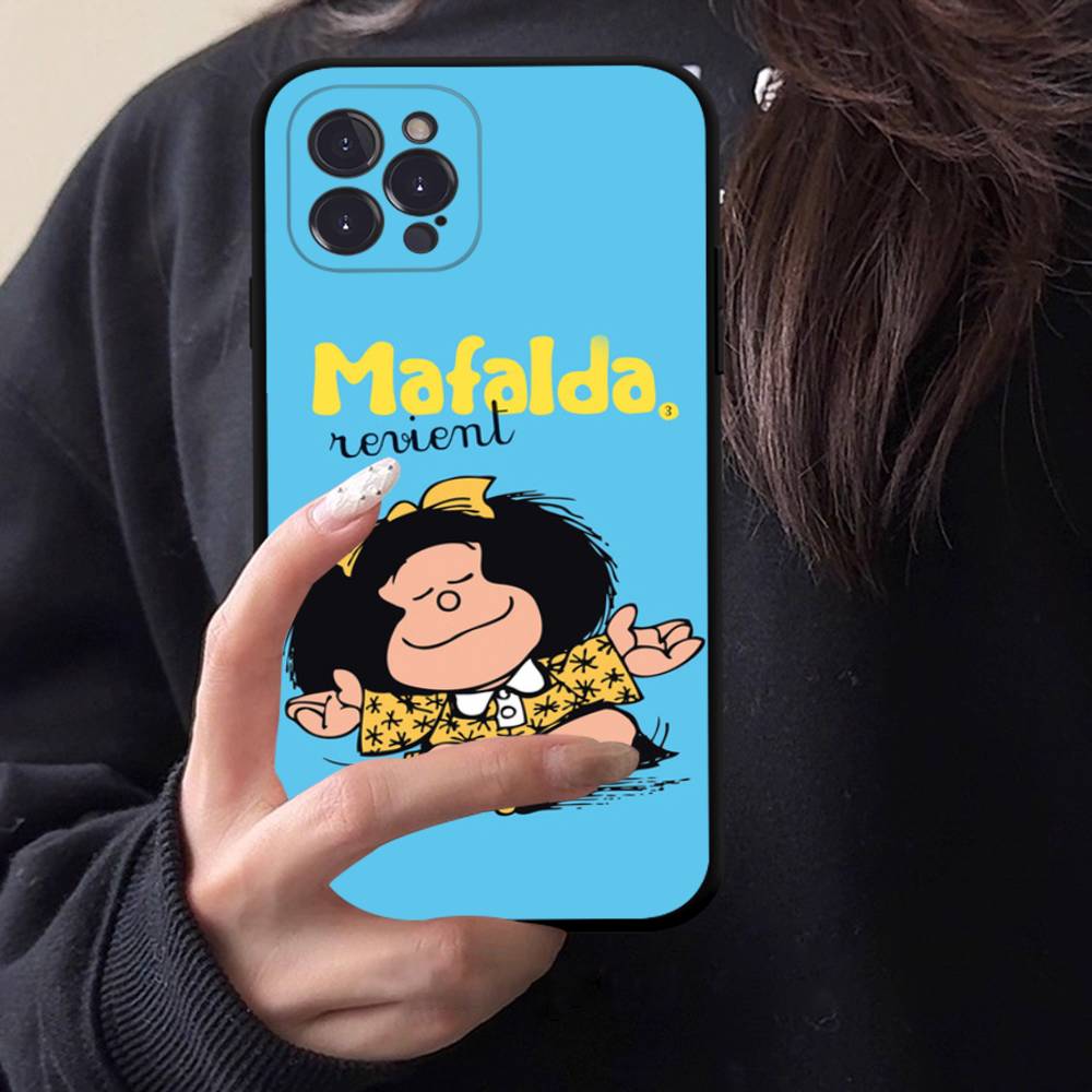 Hot Mafalda Black Silicone TPU Phone Case For Iphone17 Air 16 15 14 13 12 Pro 11 Pro Max Plus Protective Lens Cover Case