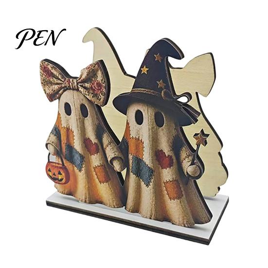 Seasonal Party Gift Halloween Wooden Napkin Holder, Ghost Black Cat Decorative Tabletop Tissue Stand Dispenser, Paper Towel Holder for Holiday Dining